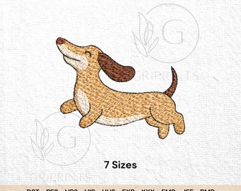 Playful Dachshund Machine Embroidery Design, 7 Sizes (Instant Download)