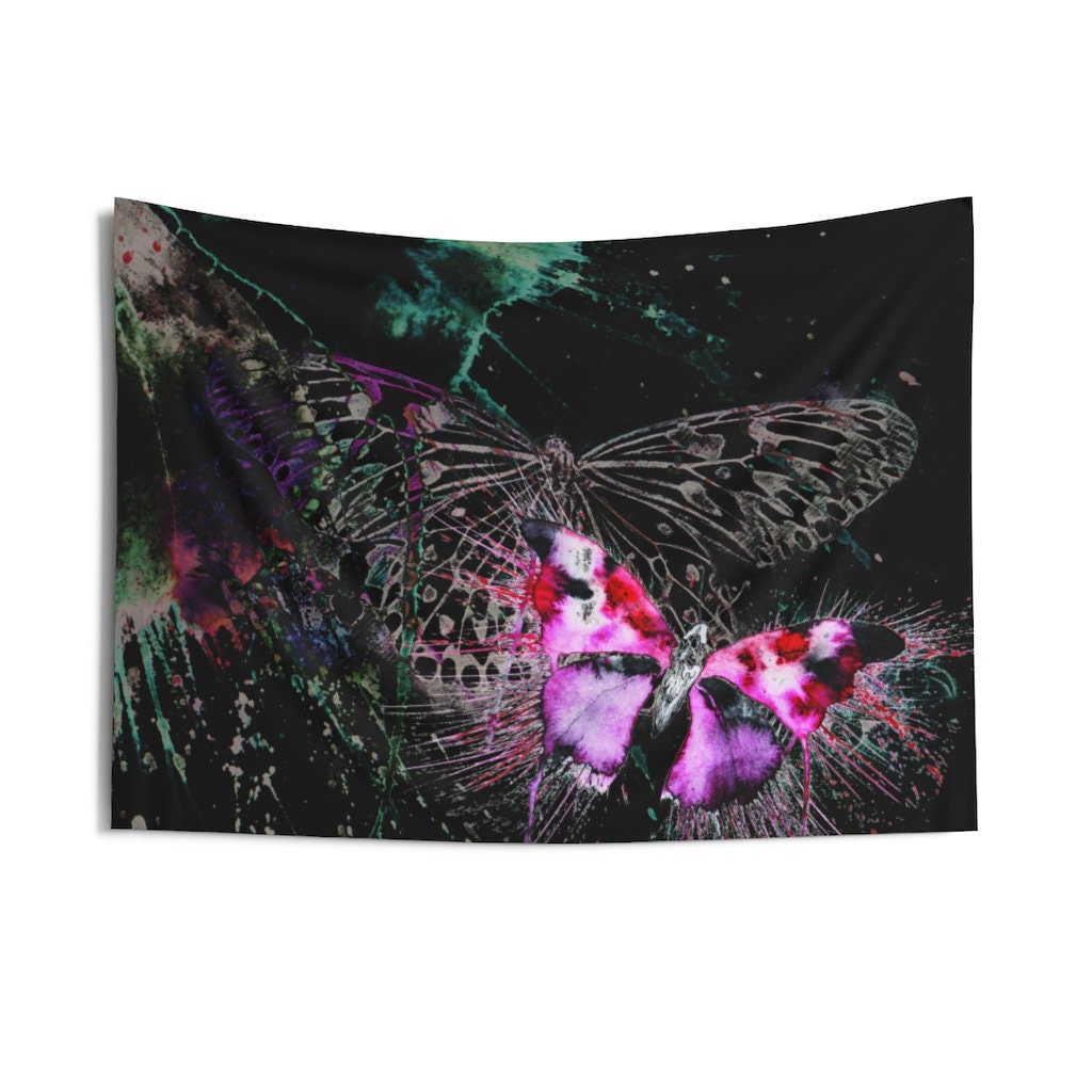 Butterfly Tapestry Butterfly Black Tapestry Indoor Wall Etsy