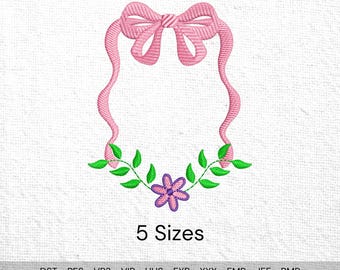 Pink Floral Crest Embroidery Design, Bow Monogram Frame (Digital Files)