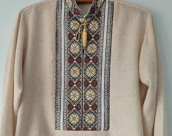 Ukranian embroidered shirt for men made with flax. Traditional vyshyvanka. Folk clothing