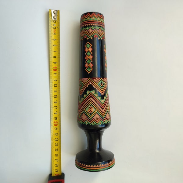 Ukrainian vintage wooden vase with art deco pattern