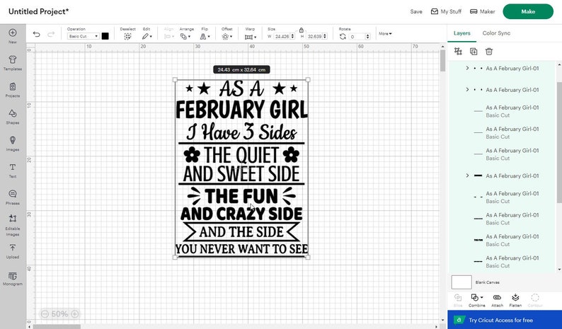 Pu&ograve; includere: Un design grafico in bianco e nero che recita: "COME RAGAZZA DI FEBBRAIO ho 3 lati: IL LATO TRANQUILLO E DOLCE, IL LATO DIVERTENTE E PAZZO E IL LATO CHE NON VORRAI MAI VEDERE". Il design misura 24,43 cm x 32,64 cm.
