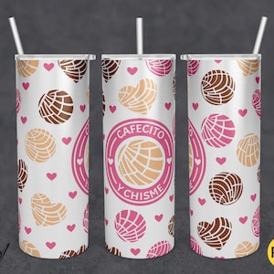 20oz Skinny Tumbler Cafecito Y Chisme Wrap png Sublimation Design, Mexican Conchas Tumbler Wrap,Pan Dulce Wrap png,PNG File Digital Download