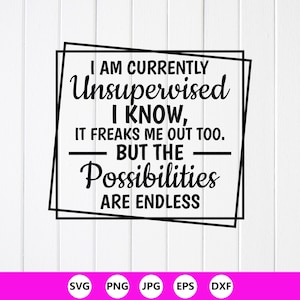 SVG PNG sarcástico sin supervisión, diseño de regalo sarcástico divertido, archivos Cricut (descarga digital)