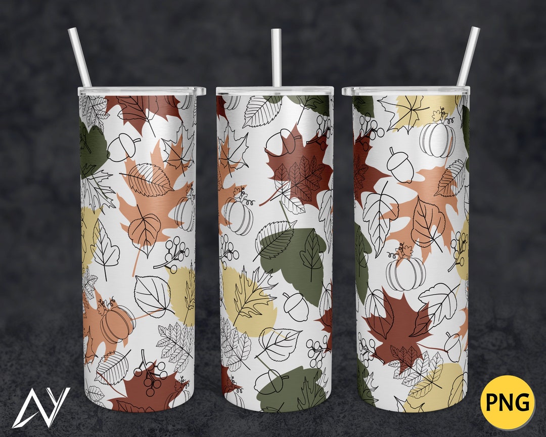 20oz Skinny Tumbler Fall Leaf Seamless Design Wrap Png Sublimation ...