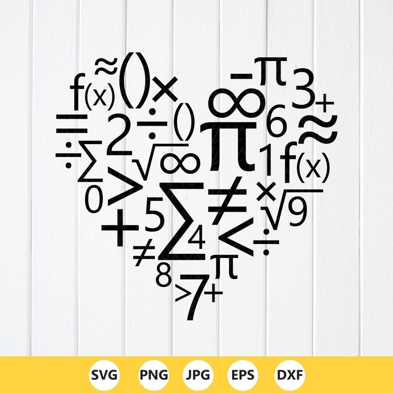 Mathe Herz SVG PNG: Algebra, Pi Day, Lehrer-Shirt-Design, Cricut Dateien (digitaler Download) Bild 1