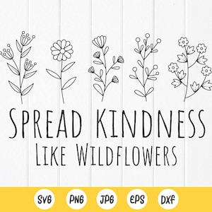 Diffondi gentilezza come fiori di campo Svg, Wildflower SVG, Crazy plant lady svg, inspirational svg, spring svg, Instant download file per Cricut