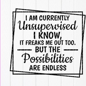 I Am Currently Unsupervised svg, Funny Svg, Sarcastic Svg, Sarcasm Svg, Sarcasm svg Gift,unsupervised svg, Instant Download files for Cricut