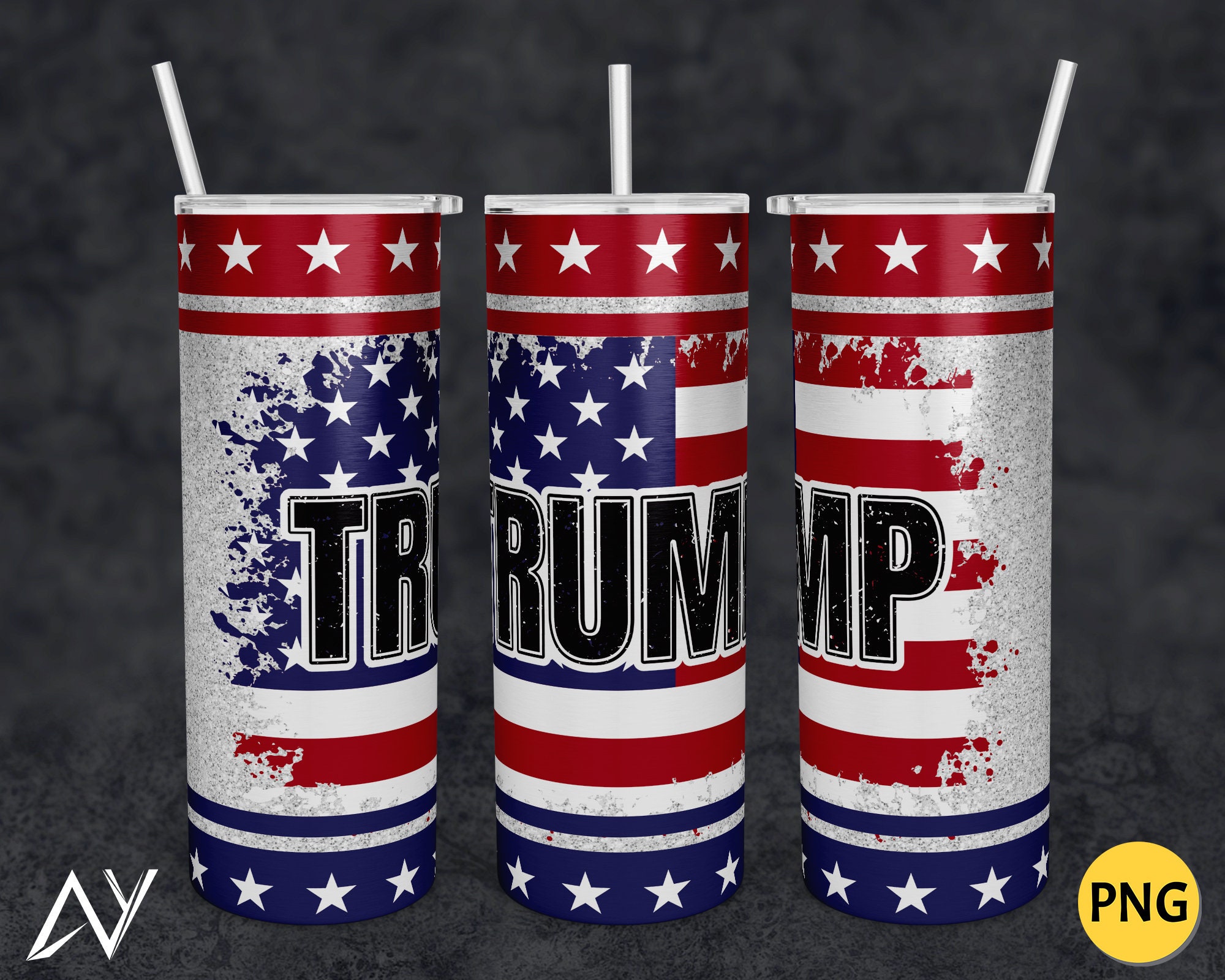 Trump USA Flag 20oz Skinny Tumbler Sublimation Design (PNG Digital Download)