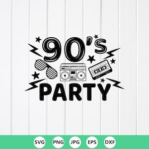 90er Jahre Party SVG PNG: Retro, Clipart-Design, Musikklassiker, Cricut, Digital Download