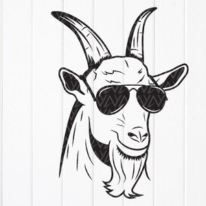 Goat with Sunglasses Svg, Cool Goat Head Clipart, Mountain Goat svg, Farm Animal svg, Funny Livestock svg, Instant Download Files For Cricut