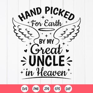 Cueillie à la main pour la terre par mon grand-oncle céleste SVG, svg faire-part de bébé, bébé nouveau-né svg, svg grand oncle, téléchargement immédiat pour Cricut