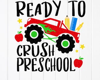 Camión monstruo preescolar listo para aplastar SVG: regreso a clases, archivos de corte para Cricut, diseños de sublimación (descarga digital)