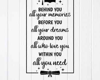 Graduation Quote SVG:  Behind You All Your Memories,Inspirational Decor Gift (Instant Download)