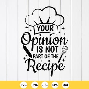 SVG divertido para la cocina: Receta "Tu opinión", SVG para delantal, agarradera, archivos para Cricut (descarga digital)