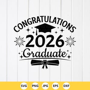 Parabéns Formando 2026 SVG: Design para camiseta de formatura, arquivos de corte para Cricut (Download digital)