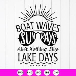 Lake Days SVG: bootgolven en zonnestralen, zomervakantie, Cricut-bestanden (digitale download)