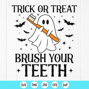 Truco o trato Cepillarse los dientes Svg, Dentista de Halloween Svg, Halloween SVG, Asistencia dental espeluznante SVG, Descarga instantánea de archivos para Cricut