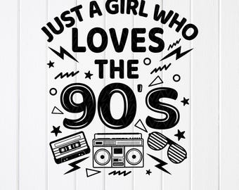 SVG Ragazza Anni '90: Amante della musica retrò, File di taglio per Cricut, Disegni per sublimazione (Download digitale)