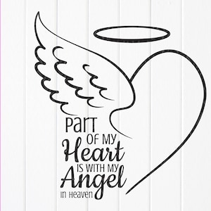 Part of My Heart Is With My Angel In Heaven svg, Memorial SVG,Mourning svg,  Heart Angel Wings svg, Instant Download files for Cricut