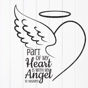 Part of My Heart Is With My Angel In Heaven svg, Memorial SVG,Mourning svg,  Heart Angel Wings svg, Instant Download files for Cricut