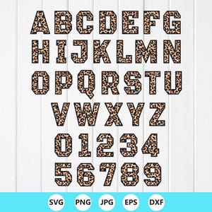Leopard Alphabet Set svg, Leopard Buchstaben und Zahlen svg, Leopard Schrift Clipart Bundle, Cheetah Schrift svg, Instant Download Dateien für Cricut
