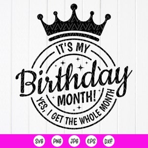 É meu mês de aniversário Svg, presente de festa de aniversário, feliz aniversário Svg, camisa de aniversário Svg, rainha do aniversário Svg, arquivos de download instantâneo para Cricut