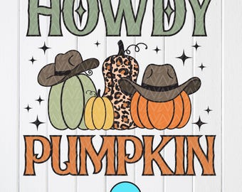 Western Howdy Pumpkin PNG: Retro Fall Design,Cut files for Cricut, Sublimation Designs (Digital Download)