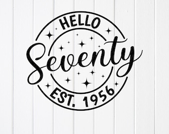 Hello Seventy SVG PNG : 70th Birthday Party Design, Cricut files (Digital Download)