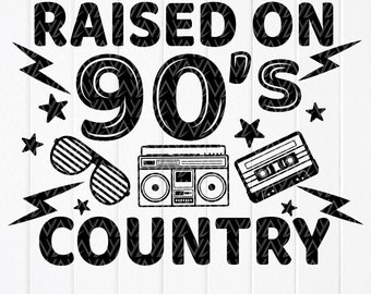Raised On 90's Country SVG: Retro Music Cassette Design,Cut files for Cricut,Sublimation Designs(Digital Download)