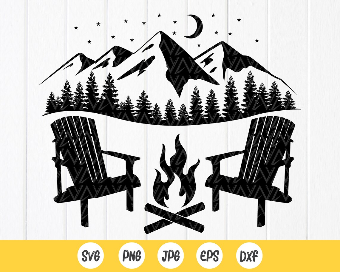 Campfire With Adirondack Chairs Svgcamping Gifts Svg Etsy