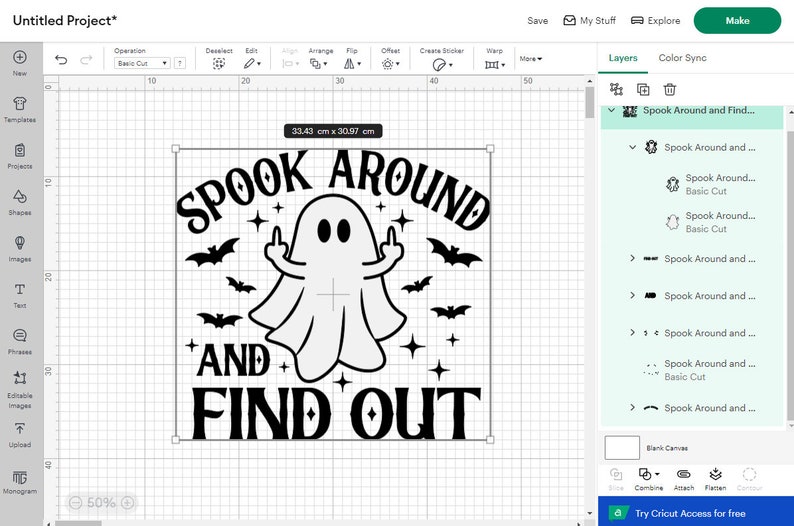 May include: A black and white design featuring a ghost with its middle fingers raised, surrounded by bats and stars. The text "Spook Around and Find Out" is written below the ghost.
