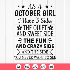 As a October Girl Svg, October Birthday SVG, Birthday Party Svg, Birthday Girl SVG, Born In October Svg, Instant Download files for Cricut