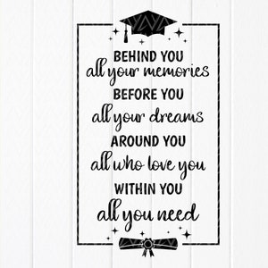 Hinter dir all deine Erinnerungen SVG, Graduierung Dekor, Inspiration Zitat, Graduierung Zitat svg, Abschluss Geschenk, Instant Download Dateien für Cricut