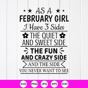 Februar Mädchen SVG PNG: Geburtstagsgeschenk, Cricut Dateien, PNG für Sublimation (digitaler Download)