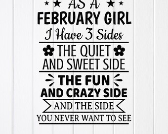February Girl SVG PNG: Birthday Party Gift, Cricut Files, PNG for sublimation (Digital Download)
