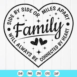 Famille SVG, côte à côte ou à des kilomètres de distance, la famille sera toujours connectée, chemises de famille SVG, cadeau de famille SVG, fichiers à téléchargement immédiat pour Cricut