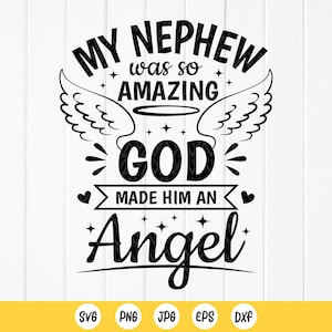 Mein Neffe war so erstaunlich, dass Gott ihn zu einem Engel gemacht hat SVG, Neffe Doodle Geschenk, Neffe Engel im Himmel Schmuck, Instant Download-Dateien für Cricut