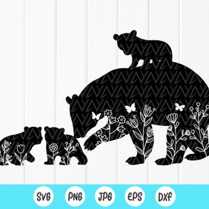 Mama Bear Floral met drie welpen, Floral Bear svg, Mama Bear Flower, Mom shirt design, Mama Svg, Bear svg, Instant Download bestanden voor Cricut