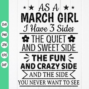 En mars fille Svg, mars anniversaire SVG, Svg de fête d'anniversaire, anniversaire fille SVG, né en mars Svg, fille de mars, fichiers à téléchargement immédiat pour Cricut