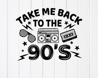 Clipart musicali anni '90 in formato SVG: design retrò per stereo a cassetta, file Cricut (download digitale)