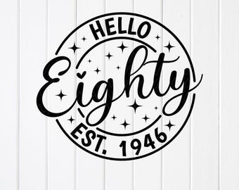 Hello Eighty SVG PNG : 80th Birthday Party Design, Cut files for Cricut (Digital Download)