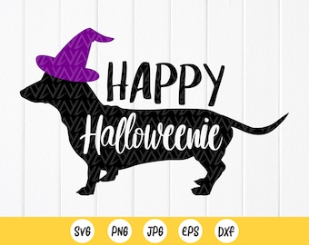 Funny Dachshund Witch SVG: Happy Halloweenie Dog ,Cricut files (Digital Download)