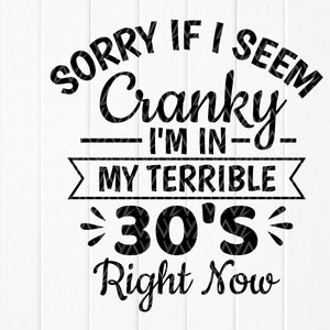 Desculpe se pareço irritadiço, estou com uns terríveis 30 anos agora SVG, presente de 30 anos svg, aniversário engraçado svg, arquivos de download instantâneo para Cricut