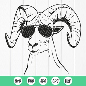Goat with Sunglasses Svg, Cool Goat Head Clipart, Mountain Goat svg, Farm Animal svg, Funny Livestock svg, Instant Download Files For Cricut