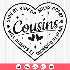 Cousins SVG, côte à côte ou à des kilomètres les uns des autres, les cousins seront toujours connectés, chemises assorties à la famille SVG, fichiers de téléchargement instantané pour Cricut