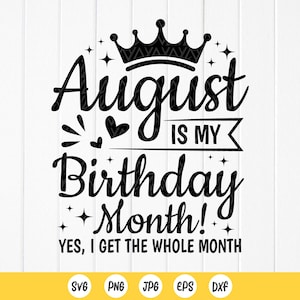 Agosto è il mese del mio compleanno Svg, Compleanno di agosto SVG, Regalo festa di compleanno, Nato ad agosto, Camicia di compleanno Svg, Download istantaneo di file per Cricut