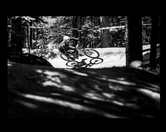 Downhill Mountain Bike Racing - Black and White Mountain Bike Wall Art Print on Lustre Paper - Mountain Bike Art