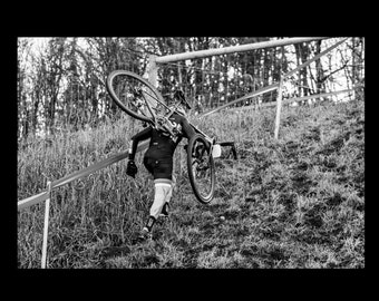 Cyclocross Bike Racing Action - A High Resolution Black and White Cyclocross Racer In Action During a Cyclocross Bike race