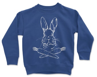 Bunny Face Sketch Carrots Easter Spring Time Flowers Great Gift Idea Easter Eggs Candy Basket Rabbit Cotton Tail Toddler Sweatshirt